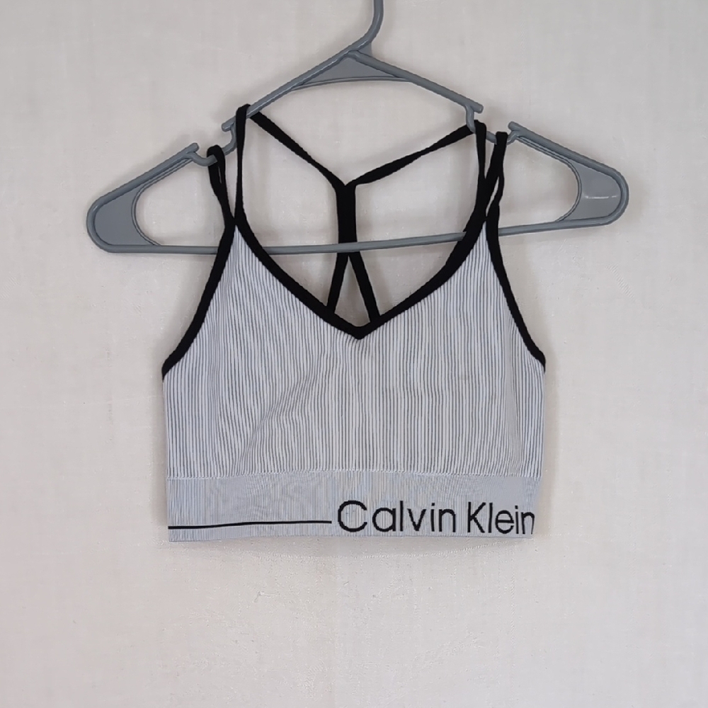 Calvin Klein Grey White Ribbed Sports Bra Women's Size Medium